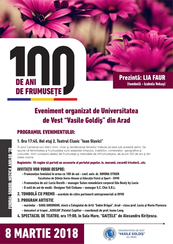 100 de ani de frumusete eveniment organizat de universitatea de vest vasile goldis din arad