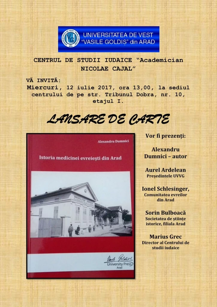 Lansare de carte Istoria medicinei evreiesti din arad